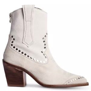 BNWT Zadig & Voltaire Women's Cara Studded Western Block Heel Booties Flash 39